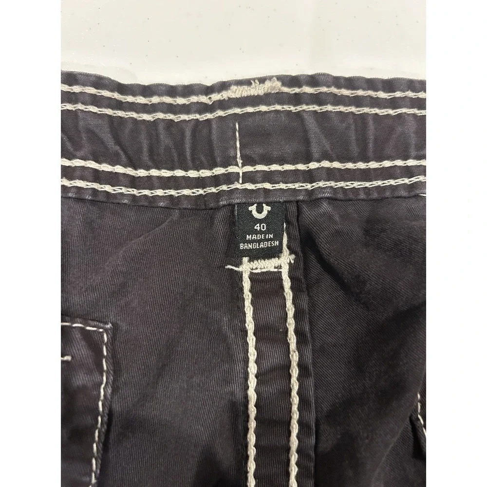 True Religion Black Big T Classic Cargo Pants Men's 40x30 Y2K Drawstring Baggy